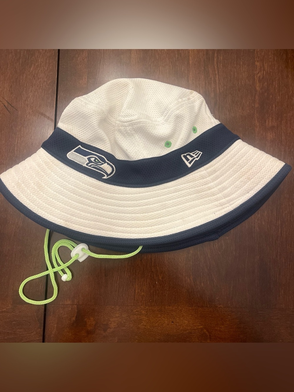 Seattle Seahawks White Blue Green Bucket Hat Small Medium Drawstring New Era NFL